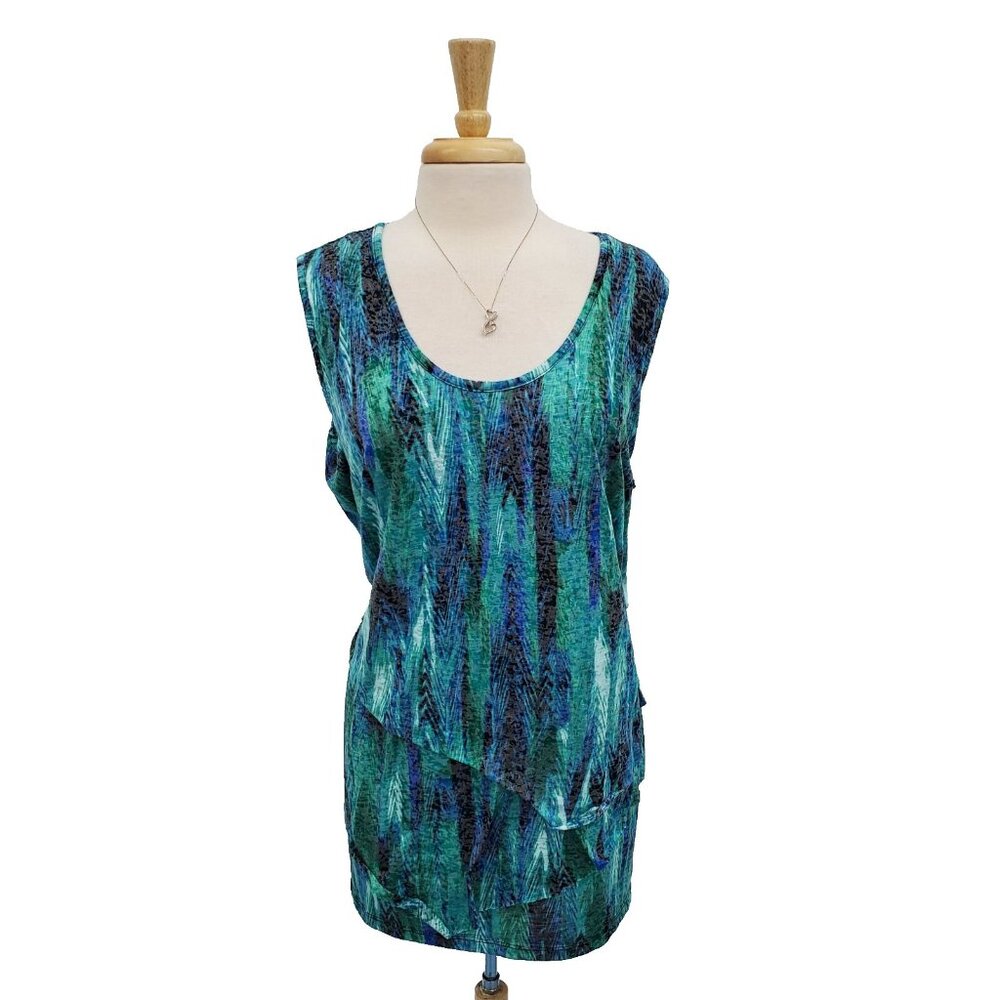 Catherines Sleeveless Layered Blouse Womens Size 2X 22/24W Green Blue Top Career